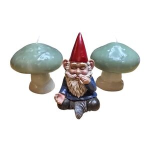 Mushroom Candles Set & Zen Meditating Sitting Herbal Gnome Hippie Boho Decor
